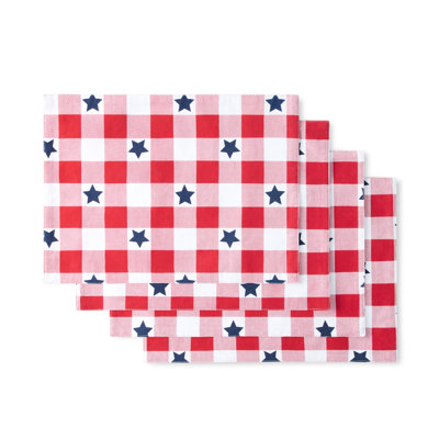Ensemble de 4 napperons à carreaux vichy MARTHA STEWART Americana Star, rouge / blanc / bleu