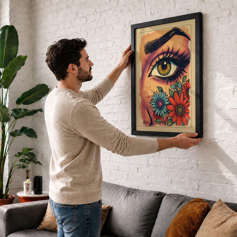 Eye Among Flowers Eclectic - Framed Print, A3 - 42.0 x 29.7 cm, Walnut