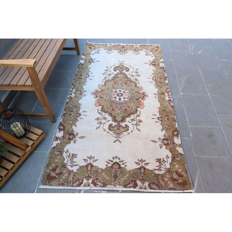 Anatolian Turkish Vintage Rug: Ideal White Area Carpet for Living Room and Bedroom Decor