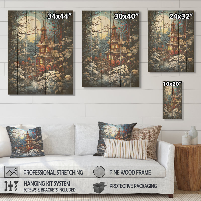 Calm Retreat Cottage In Winter II - Paysage d'hiver sur bois, H 32 po x l 24 po