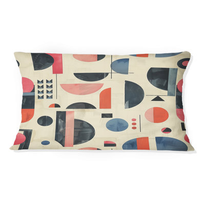 Vert, rose, style Mid-Century, formes I - géométrie Mid-Century - coussin lombaire crème et ivoire bleu