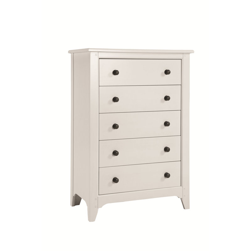 Commode 5 tiroirs Mabank, Blanc coquillage