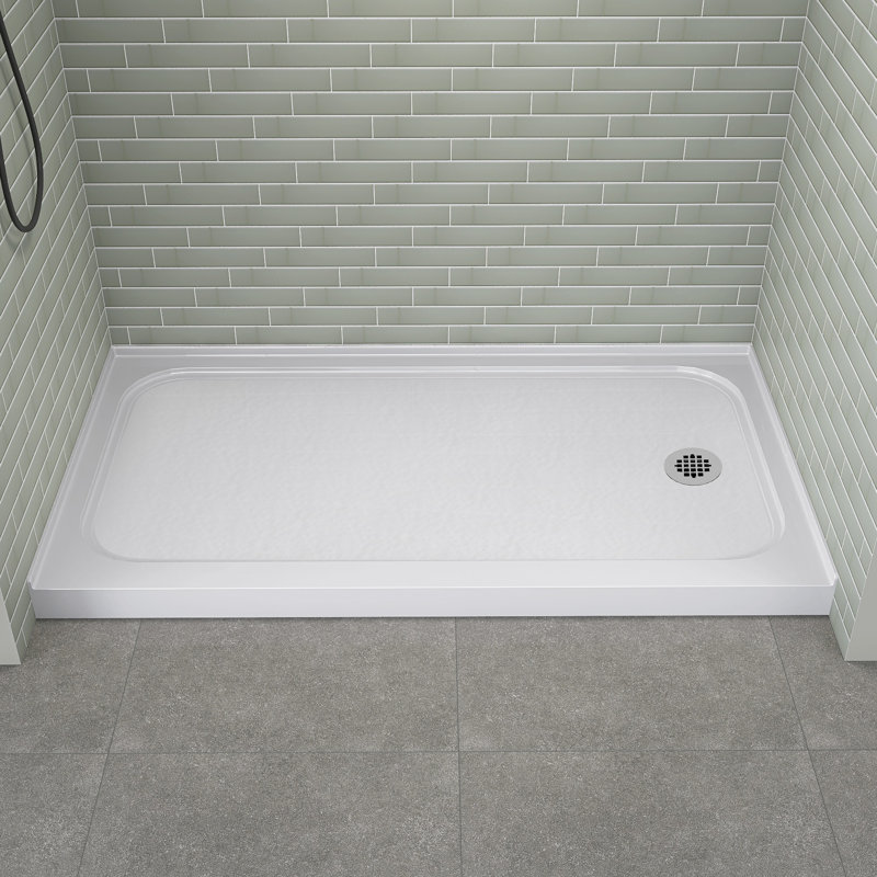 Base de douche en acrylique l 60 po x P 32 po Plateau de douche rectangulaire blanc avec plateau antidérapant, Droite