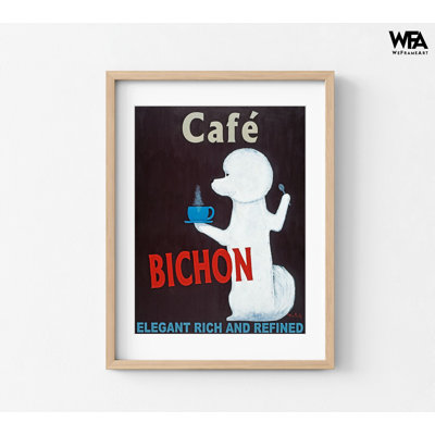 «Bichon» par Ken Bailey, décor de cafétéria blanche, affiche de chiot accueillant pour les animaux de compagnie, œuvre de café, affiche amusante