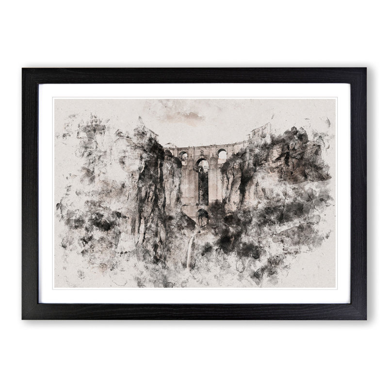 Puente Nuevo Bridge In Spain - Single Picture Frame Print, 65cm H x 90cm W x 2cm D, Black Framed