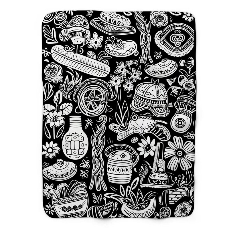 Monochrome Mexican Bloom - 1 Piece Premium Sherpa Blanket, L 60 po x L 80 po