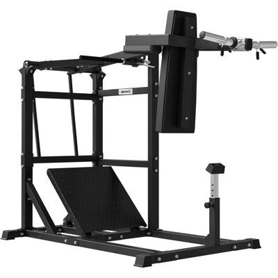 Machine à s'accroupir à pendule avec plaque de pied réglable et arrêts de sécurité, noir