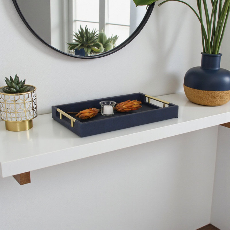 Baidy Hand-Finished Faux Shagreen Rectangular Serving Tray, Navy Blue