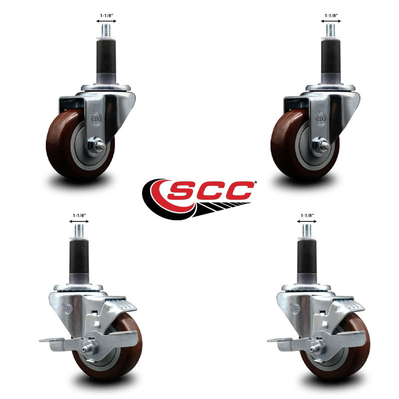 Ensemble de roulettes extensibles pivotantes en polyuréthane de 3 pouces de 1 1/8 po à 2 roues SCC