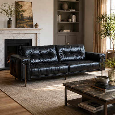Modern Family Style Sofa with Soft Leather Match Upholstery Comfortable and Durable Design Perfect for Living Room Seating
