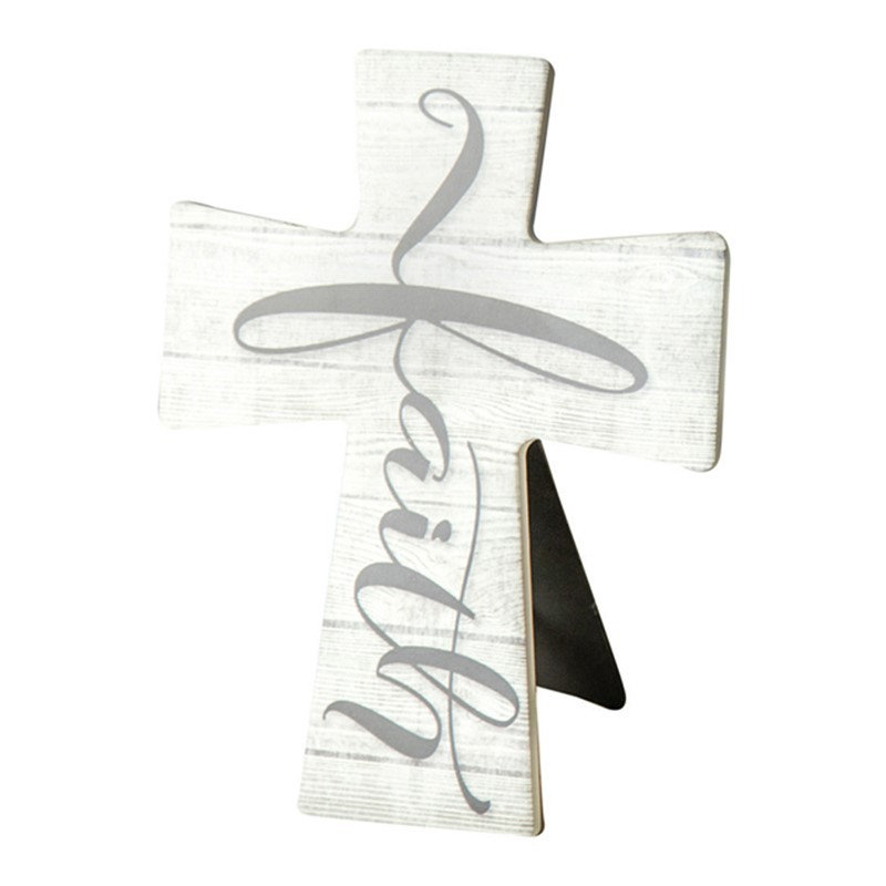  Ensemble de 2 croix en céramique et chevalet blanc et gris, Faith imprimé