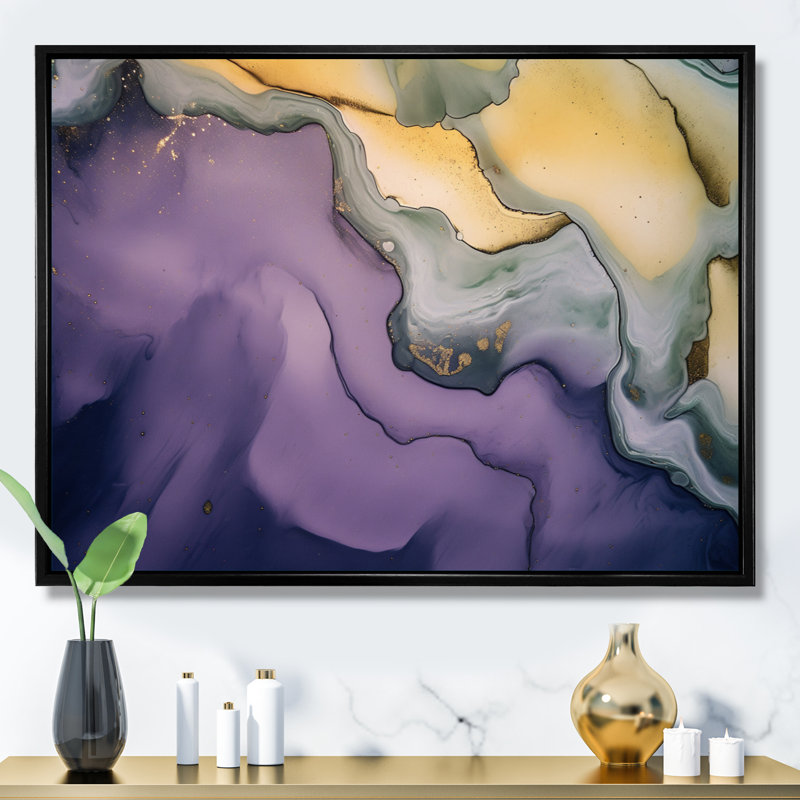 Mauve et gris nuages d'encre de marbre III - impression, H 24 po x l 32 po x P 1 po, Cadre flottant noir