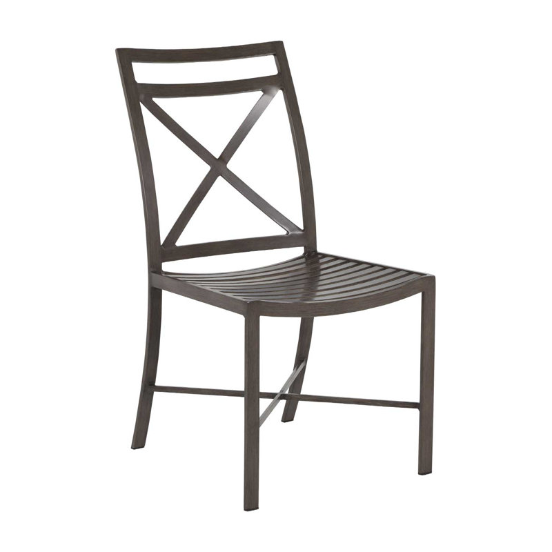 Monaco Patio Dining Side Chair with Cushions, Dove Sunbrella® Linen, No Welt, Slate Gray