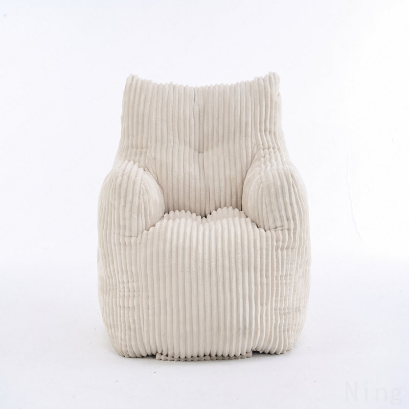 Soft Fluffy Corduroy Fabric Bean Bag Chair Filled With Memory Sponge,Beige, Beige Corduroy