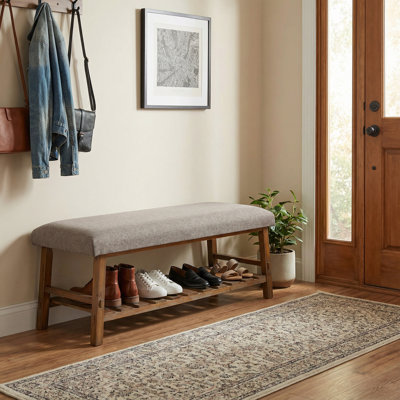 Dallyn Dining Bench with Storage, Gray Fabric and Wood Base