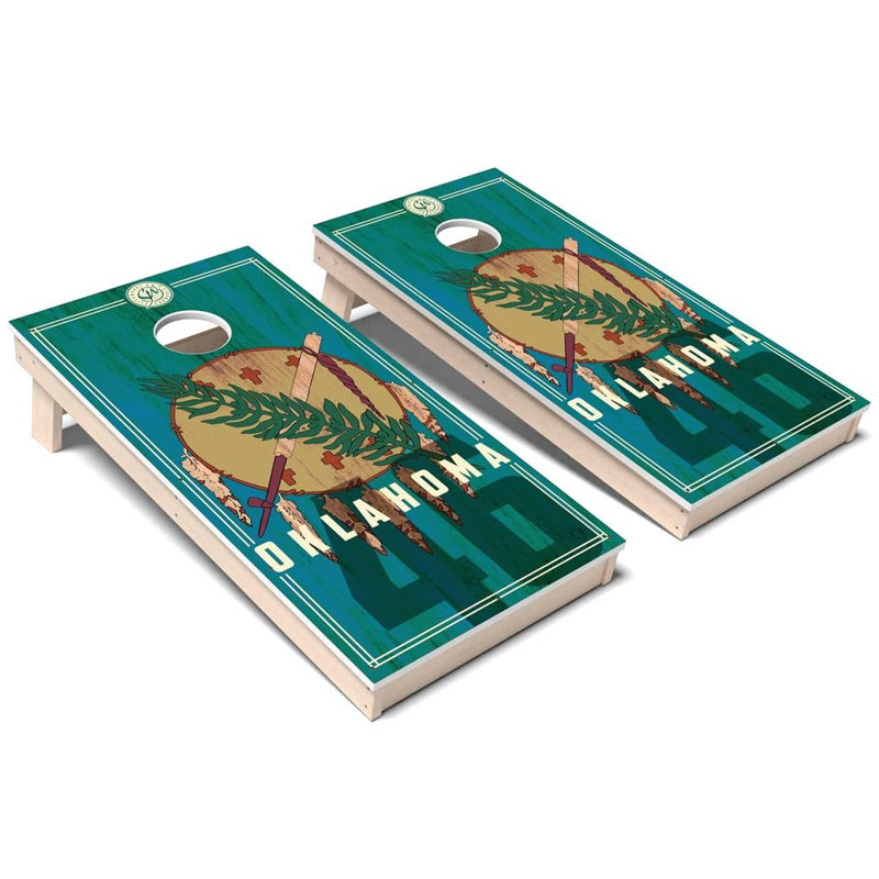 Ensemble de planches de cornhole en composite toutes saisons Oklahoma State Flag 2.0, Ajouter un étui de transport