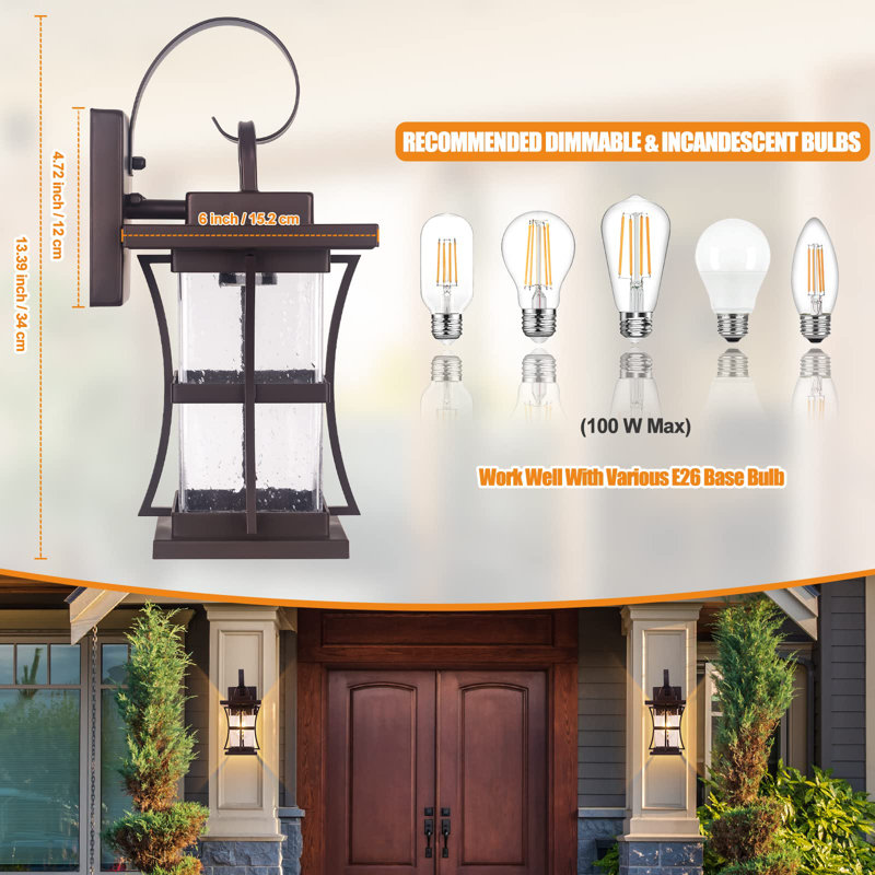2 Packs Outdoor Wall Light, Oil Rubbed Bronze Exterior Light Fixture Waterproof Porch Sconces Wall Mounted Lighting, Anti-Rust Rustic Wall Sconce