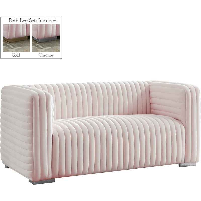 Causeuse en velours Fareid, Velours rose