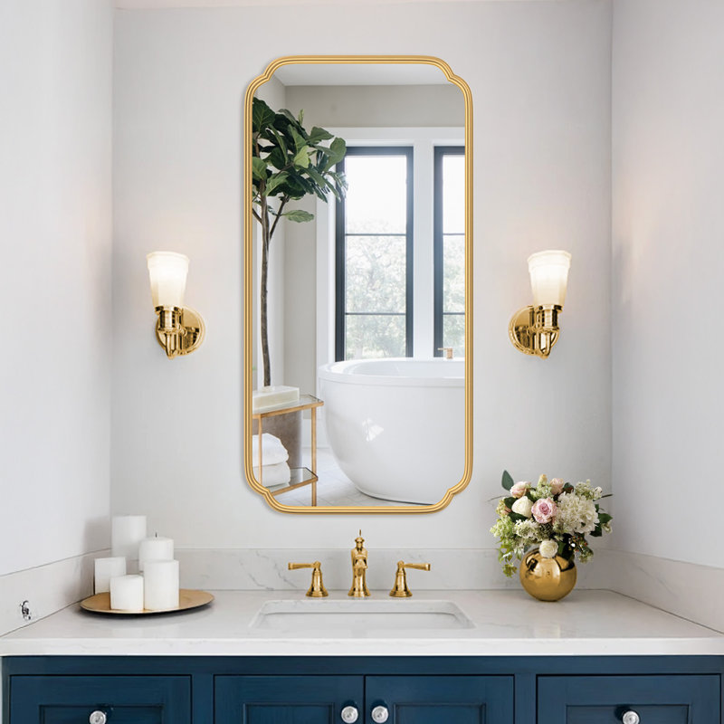 Marleth Modern Rectangular Bathroom Vanity Mirrors Mounted Wall Mirror High-Strength Tempered Glass, Gold, 48" x 24"