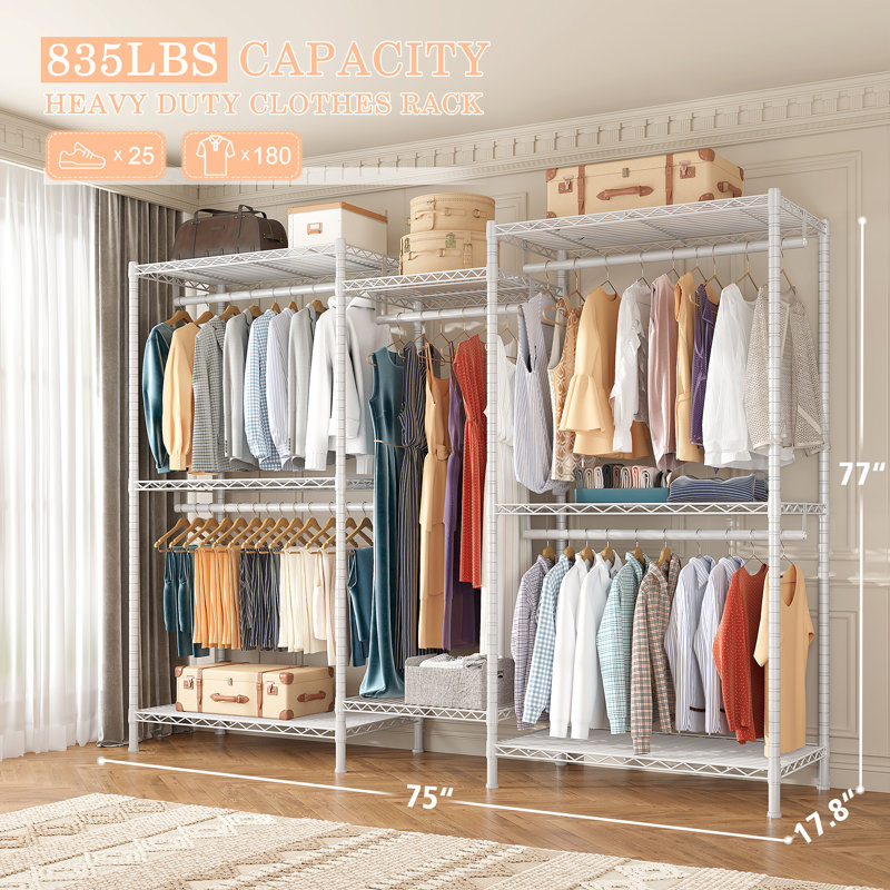 Ahlstrom 77" H Clothes Rack Load 835LBS,Garment Closet with Wire Shelf for Bedroom, White