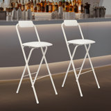 Portable Folding Bar Stool With Backrest Tall Bar Stools (2 Pcs, 29.53Inch) White