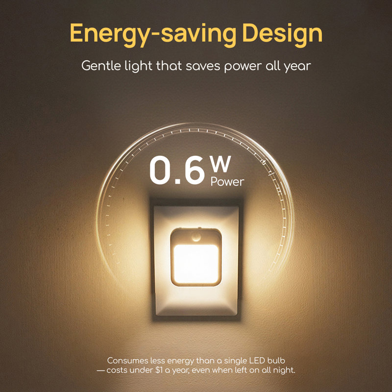 Plug In LED Night Light Automatic Dusk to Dawn Photocell Sensor Low Energy 2 PC
