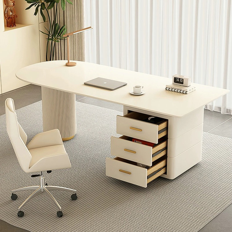 Modern Minimalist Sintered Stone Office Desk with Three Drawers., 29.53" H x 70.87" W x 35.43" D