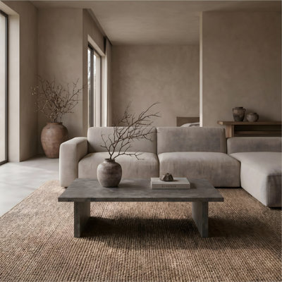 Table basse moderne en faux béton, centre de table rectangulaire minimaliste