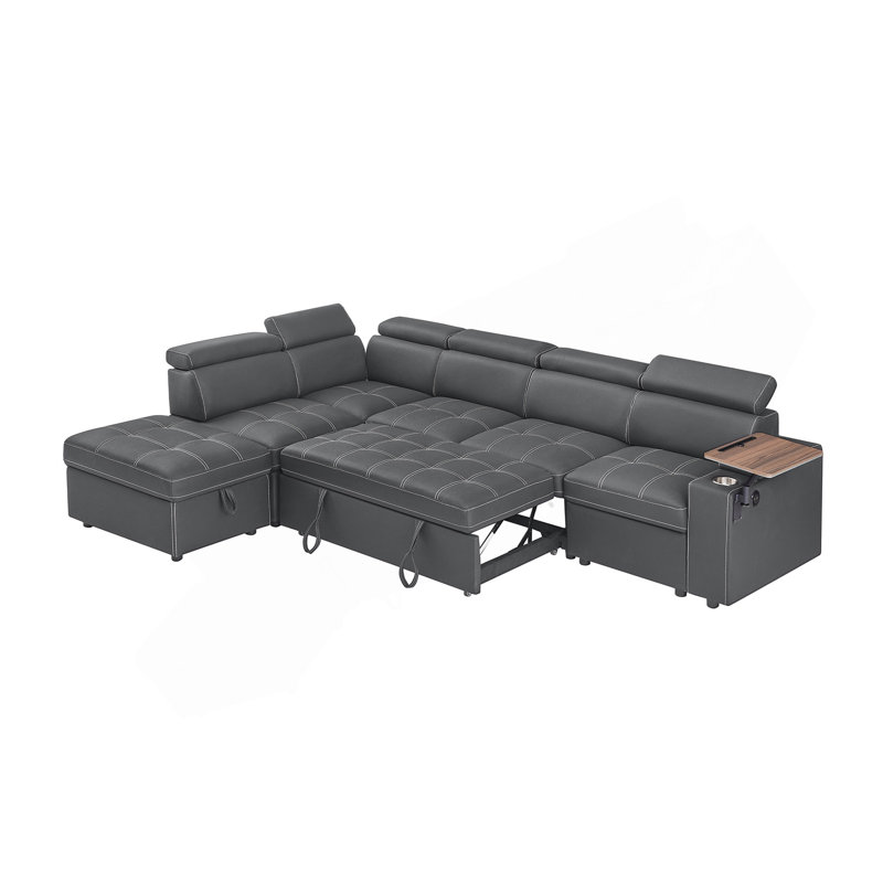 Canapé modulaire en tissu gris avec repose-pieds avec rangement, Grey