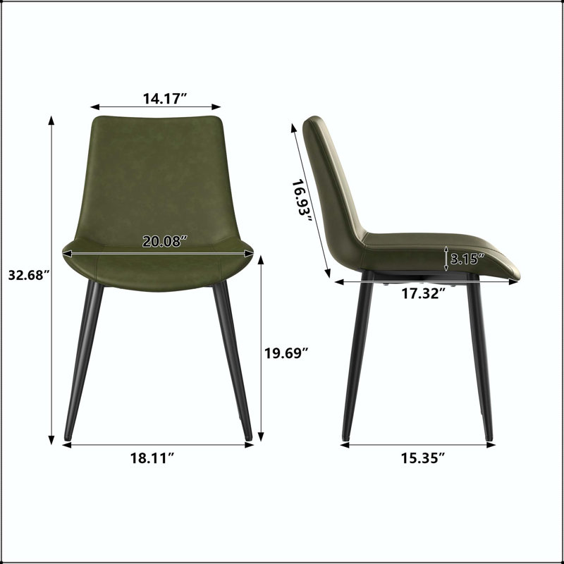 Ensemble de 4 chaises de salle à manger minimalistes modernes avec cuir synthétique et pieds en métal, 4, Vert foncé