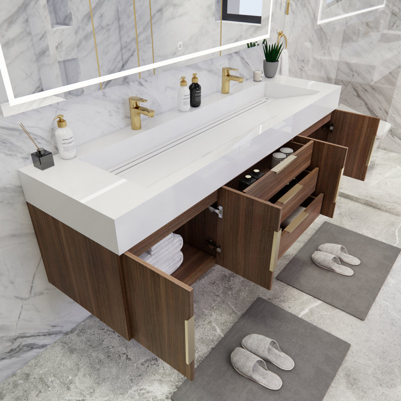 Glasgow 72'' Double Bathroom Vanity with Acrylic Top, Rose Wood