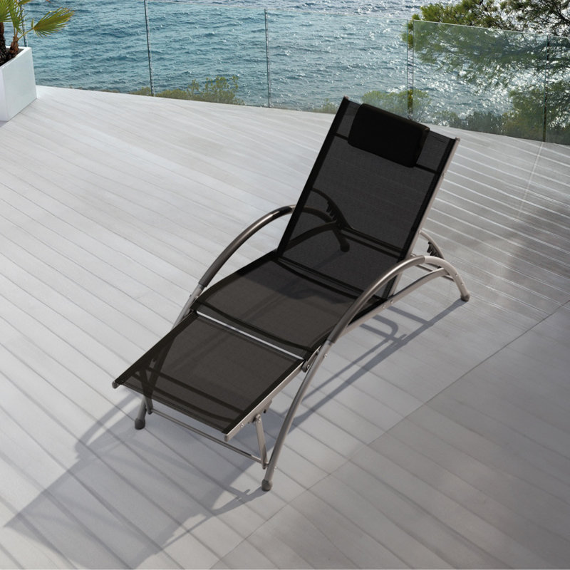 Chaise longue d'extérieur en aluminium, Noir, noir, noir, noir