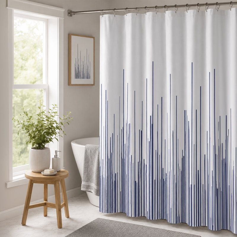 City Shower Curtain, Navy Striped