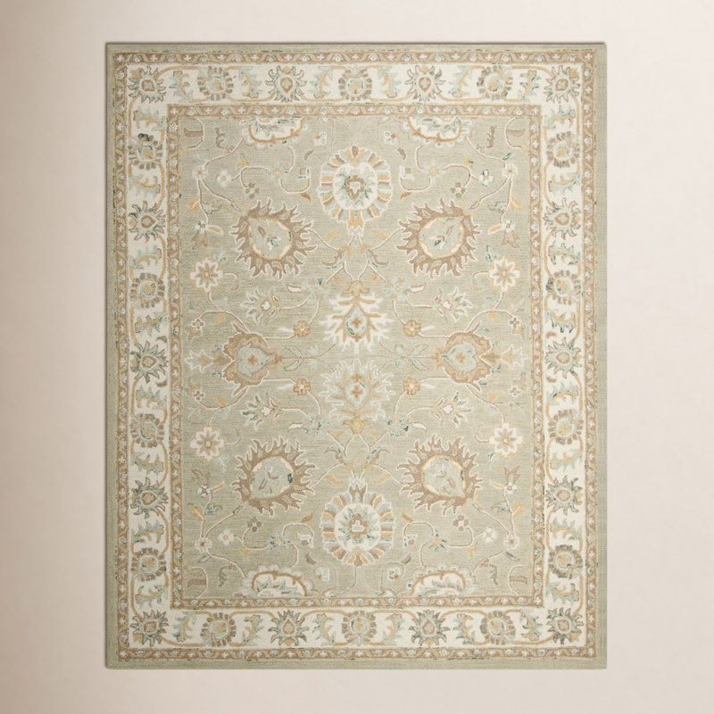Desmondia Oriental Handmade Tufted Wool Area Rug in Sage/Ivory, Rectangle 4' x 6'