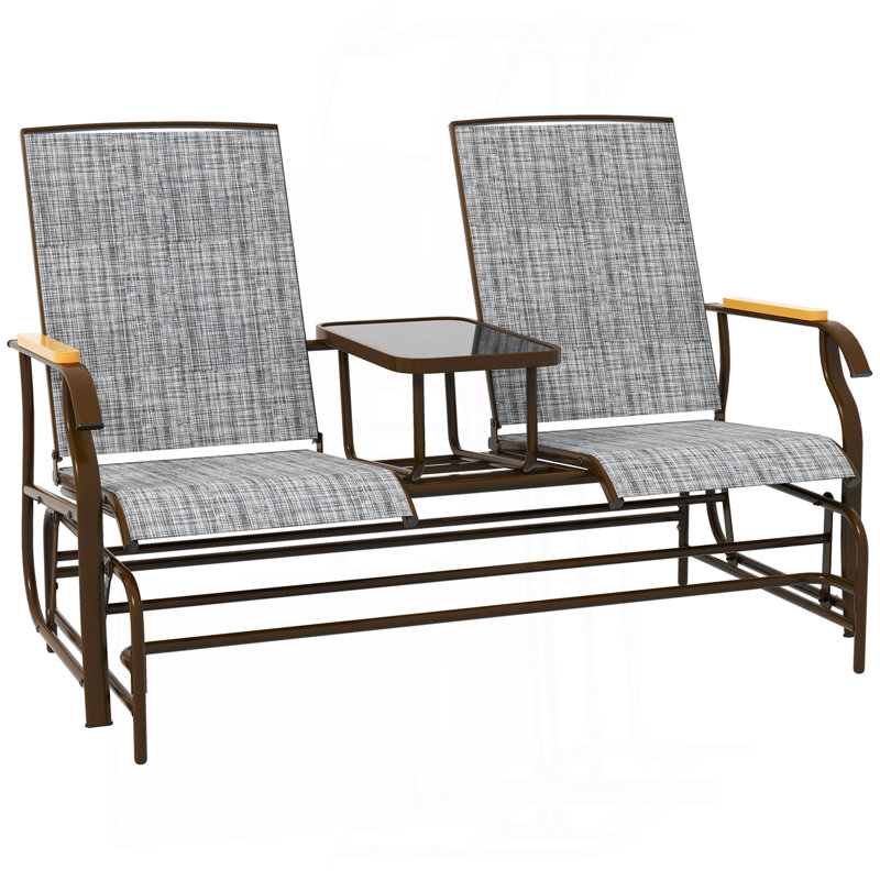 Banc oscillant d'extérieur pour 2 personnes, causeuse de balançoire de patio avec filet respirant, table, structure en acier pour le jardin, la cour, le porche, gris