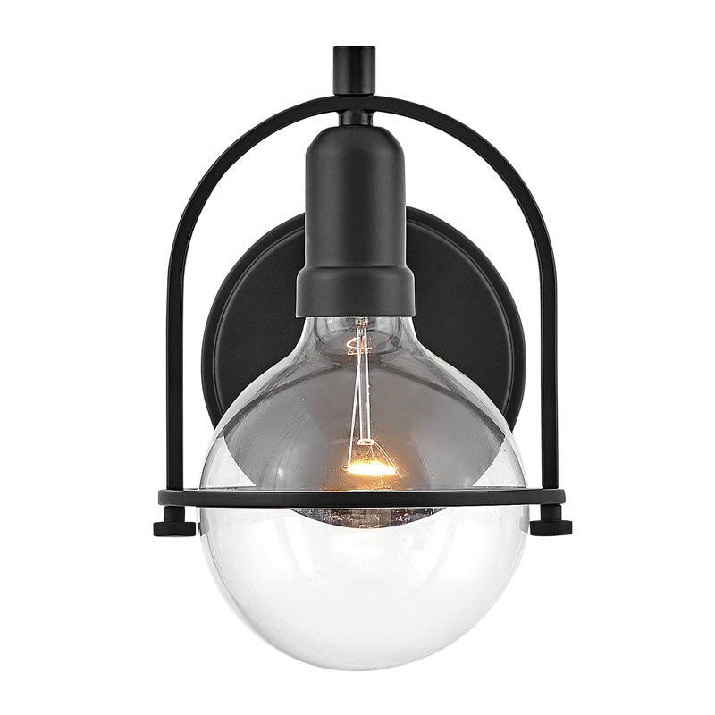 Damiana Bath Vanity Light - G40 Bulb in Photos (not included), Black, 9" H x 6.25" W x 7.5" D, 1 Light
