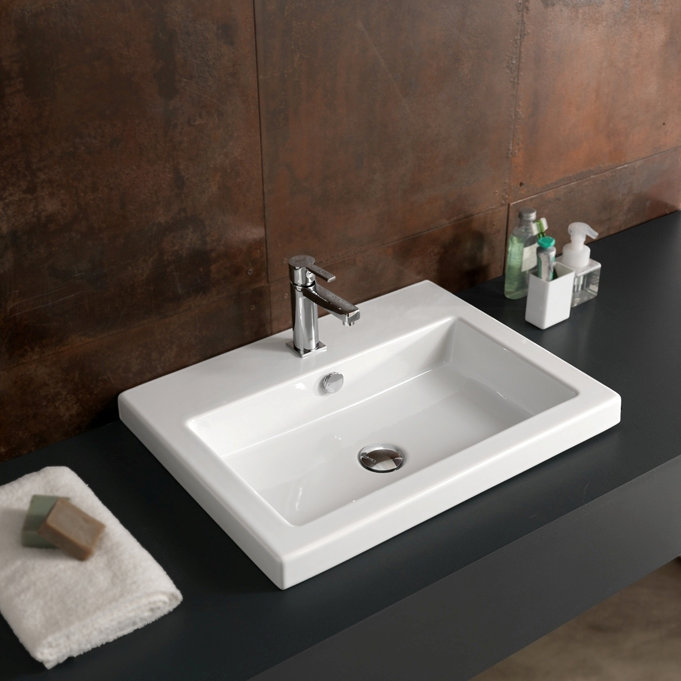 Wrought Studio Reilly 17.72'' Glossy White Vitreous China Rectangular Bathroom Sink with Overflow, 8" Widespread