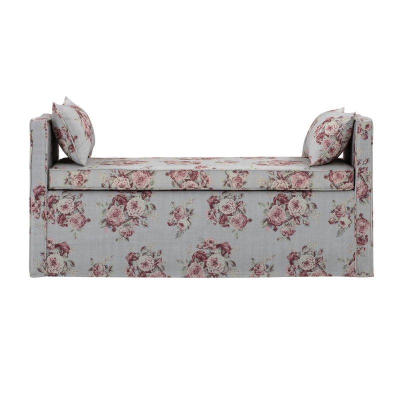 Ramvir 53" Paisley Linen Upholstered Bench, Gris clair et noir / floral