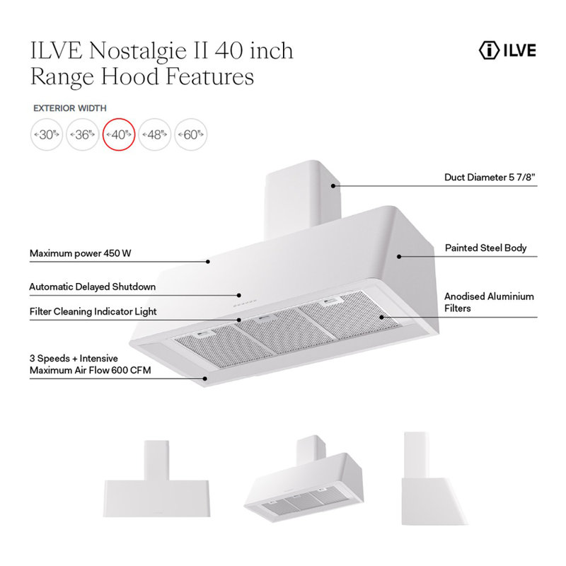 ILVE Nostalgie II 30 in Range Hood, 40", Burgundy Red