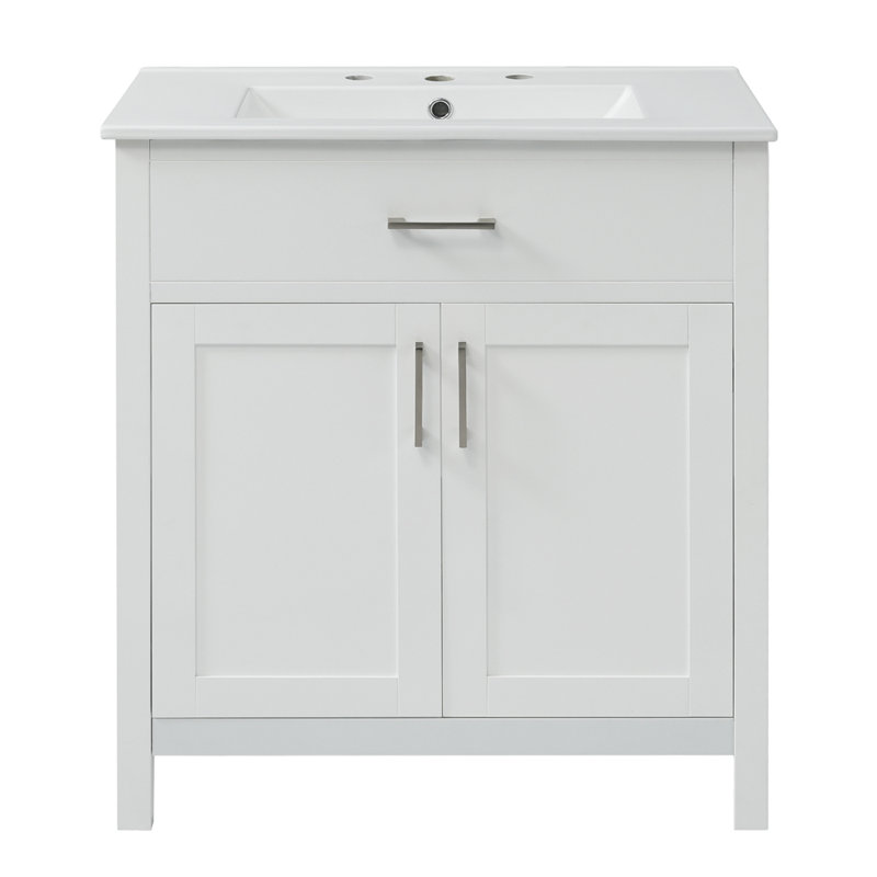 29.9'' Single Bathroom Vanity with Ceramic Top, White