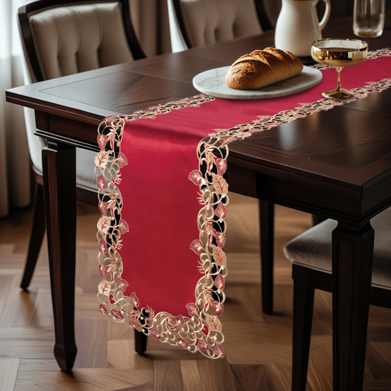 Niya Elegant Table Runner for Dining Room Decor Tarantino Lace Runner for Luxurious Valentines Day, Burgundy/Gold