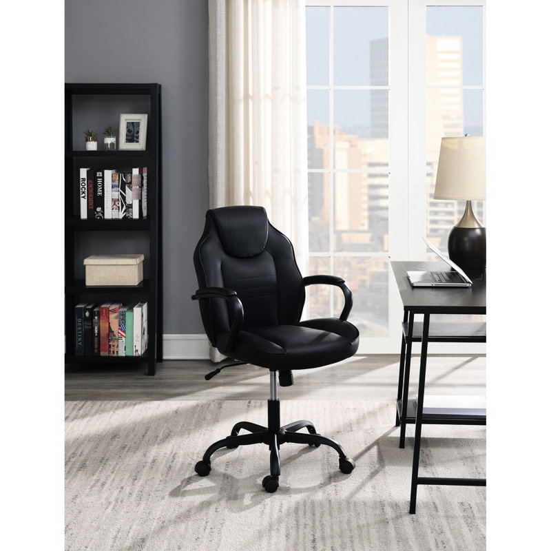 Chaise de bureau noire en similicuir avec structure composite en vinyle dur et métal, Noir