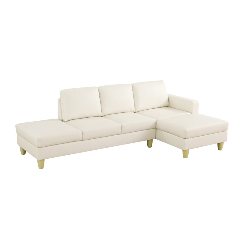 Kerriana Faux Leather Sectional, Right Hand Facing, Cream Faux Leather
