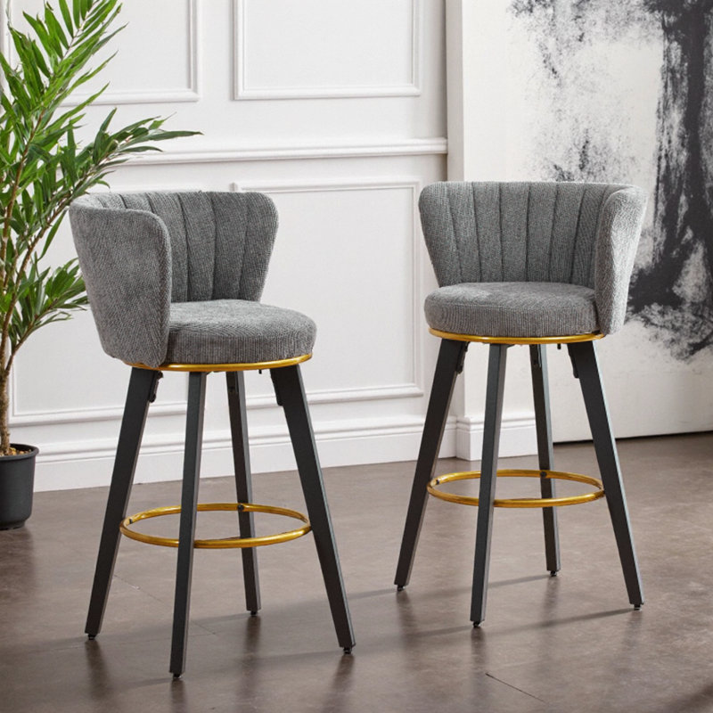 Ensemble de 2 tabourets de comptoir en velours avec pivot et repose-pieds doré, Gris