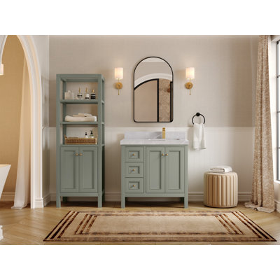 Nashville 36 In. W X 22 In. D Right Offset Sink Bathroom Vanity In With 2 In. Pearl Gray Quartz