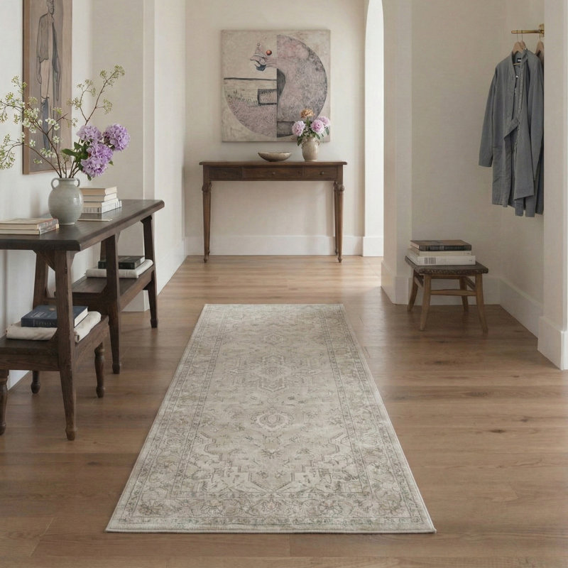 Tapis d'intérieur / brun à motif antidérapant Medallia, Tapis de couloir 2 pi x 6 pi