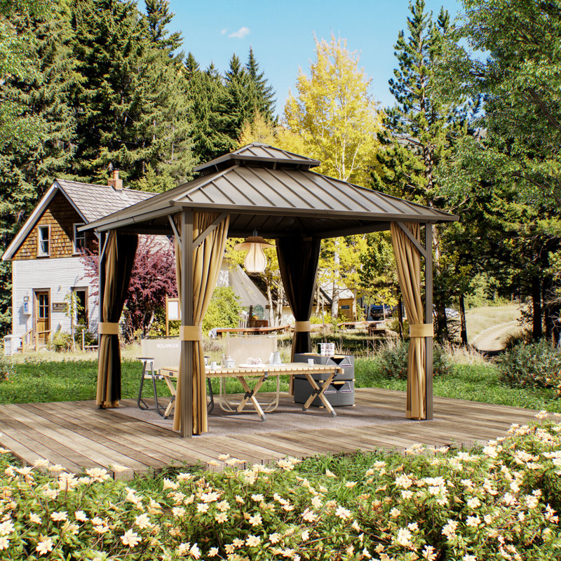 10ft x 10ft Aluminum Patio Gazebo, Outdoor Gazebo with Galvanized Steel Roof, Privacy Curtains & Mosquito Netting for Patio, Garden and Backyard