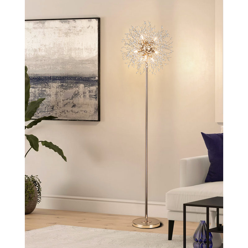 Modern Crystal Floor Lamp (9-Light, 70-Inch), Standing Lamp with Footswitch, LED Floor Lamp for Living Room, (Bulbs NOT Included)