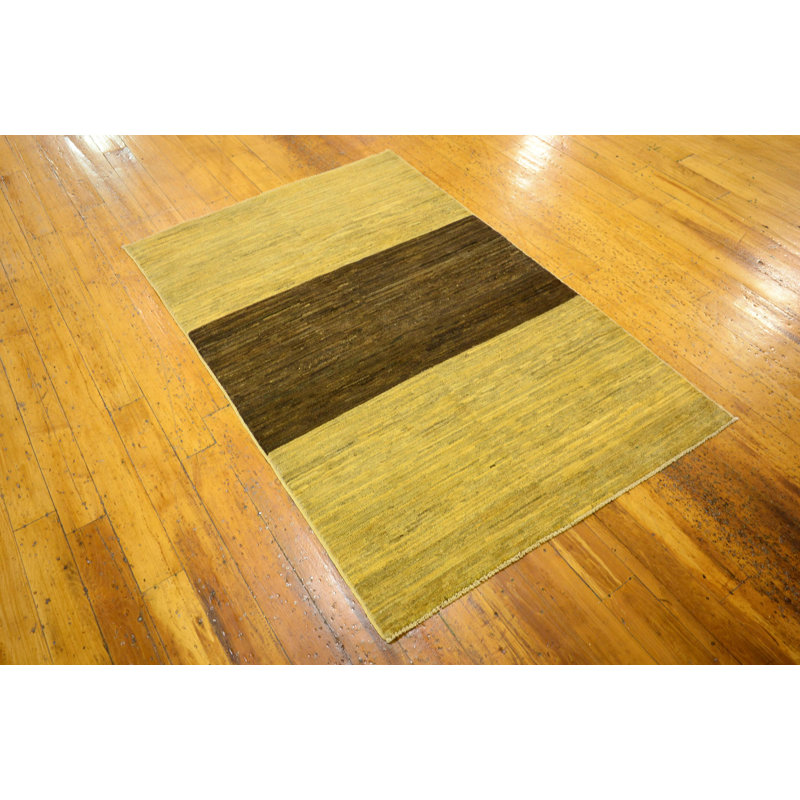 Tapis zone en laine dorée/brune 3 pi 2 po x 4 pi 9 po main one-of-kind noué la Nash