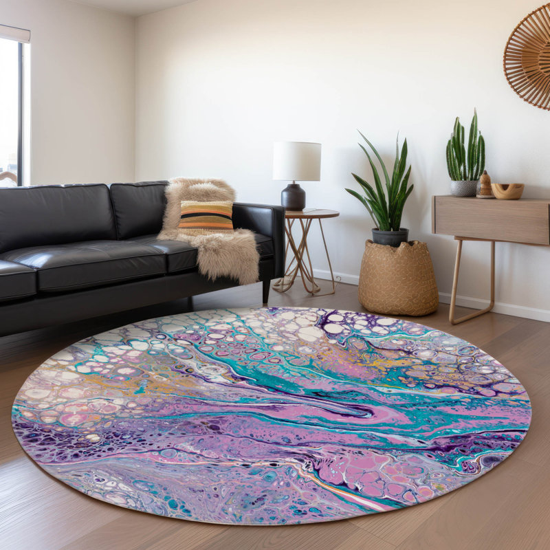 Premium Machine Washable Fayina AMF64 Periwinkle Rug, Round 8'